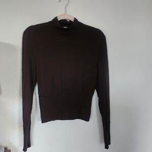 Dries Van Noten Chocolate Brown Merino Wool Mockneck Sweater